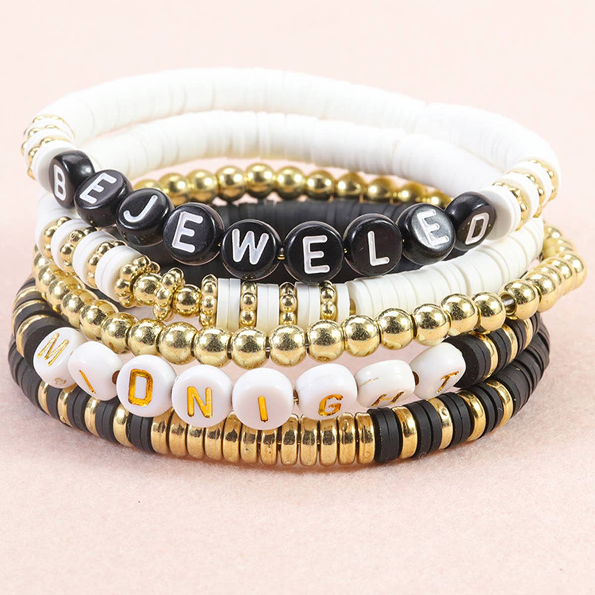 5PCS SMILING FACE LETTER BEAD BRACELET SET_CWMM0537