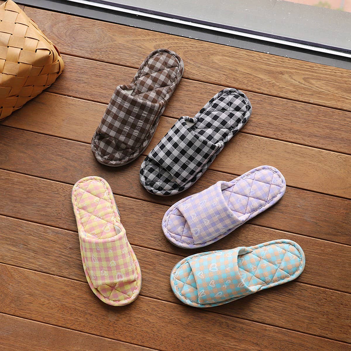 Plaid Cotton Slippers for Couples, Non-Slip_CWSHF0175