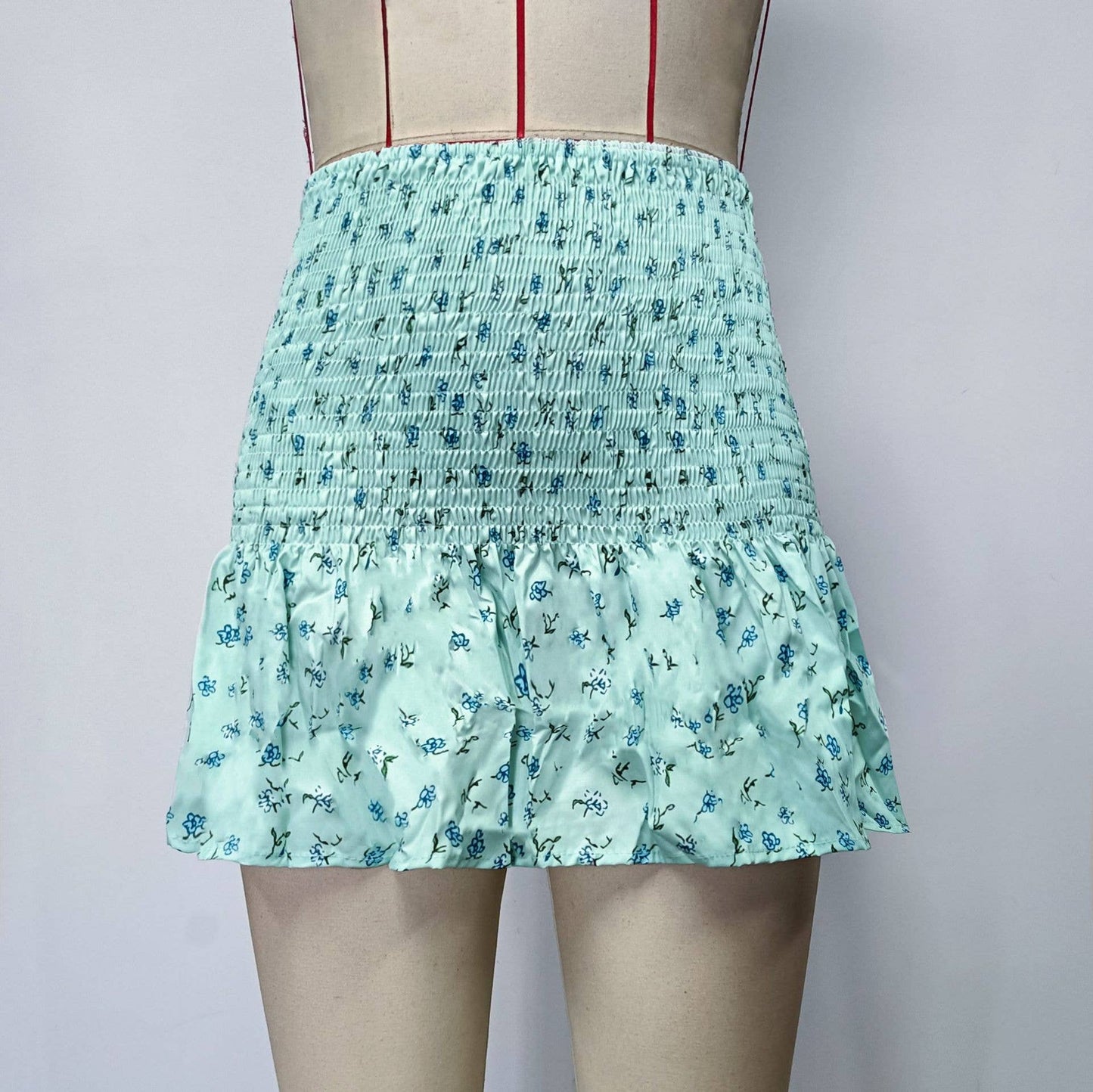 FLORAL SLIM-FIT PEPLUM SHORT HIGH-WAISTED SKIRT