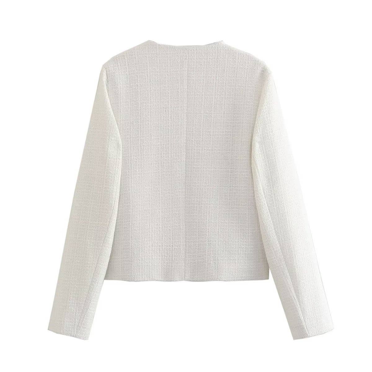 Solid-color textured casual chanel-style coat