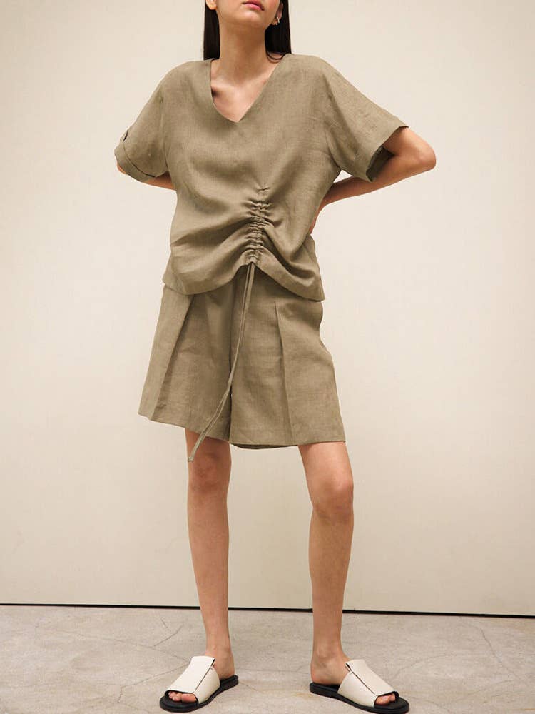 Linen V-neck slouchy commuter blouse