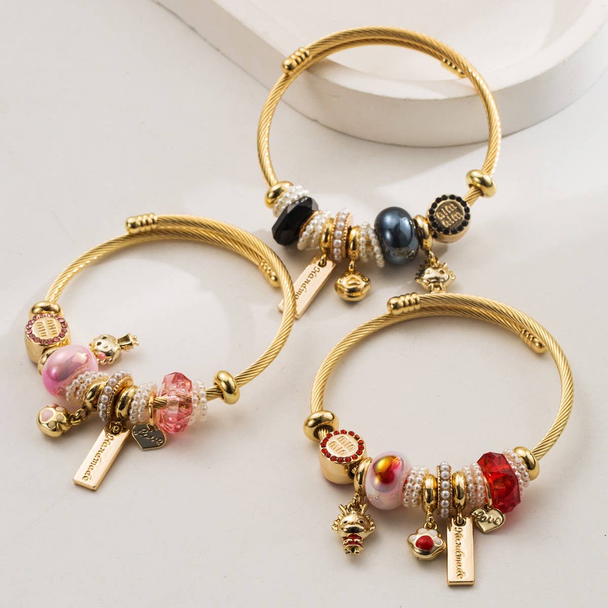 Gold Stainless Steel Bracelet with Animal Charms