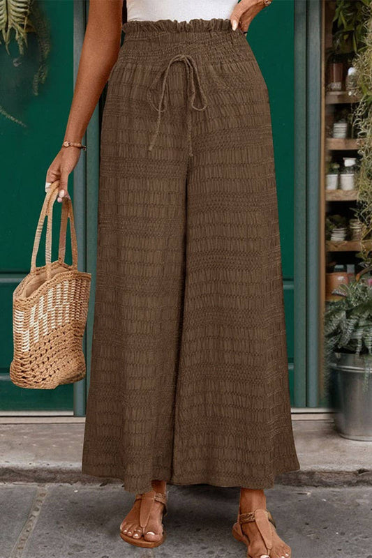 CWBLP0797_SOLID COLOR TEXTURED WIDE-LEG CASUAL PANTS