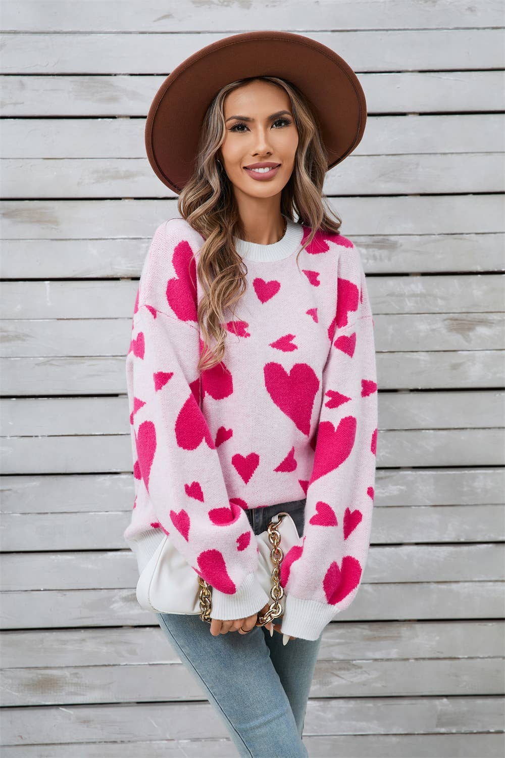 VALENTINE'S DAY MATCHING HEART JACQUARD SWEATER
