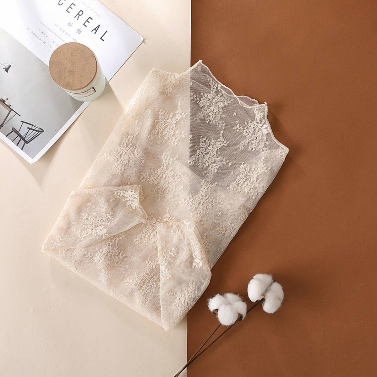 Semi Sheer Mesh Lace Sexy Slim Bottoming Shirt