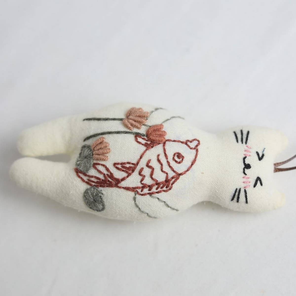 Hand-Embroidered Lotus Fish Cat Plush Charm