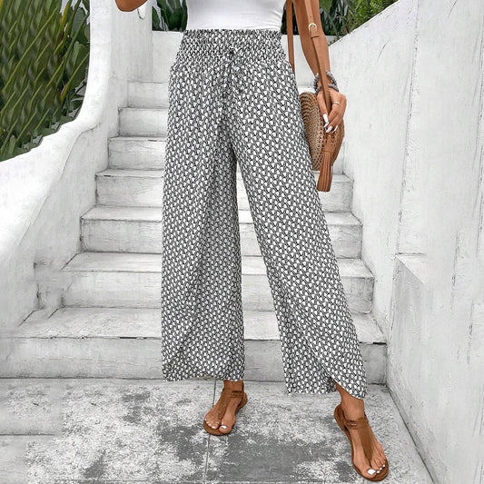 Floral side slit wide leg culottes