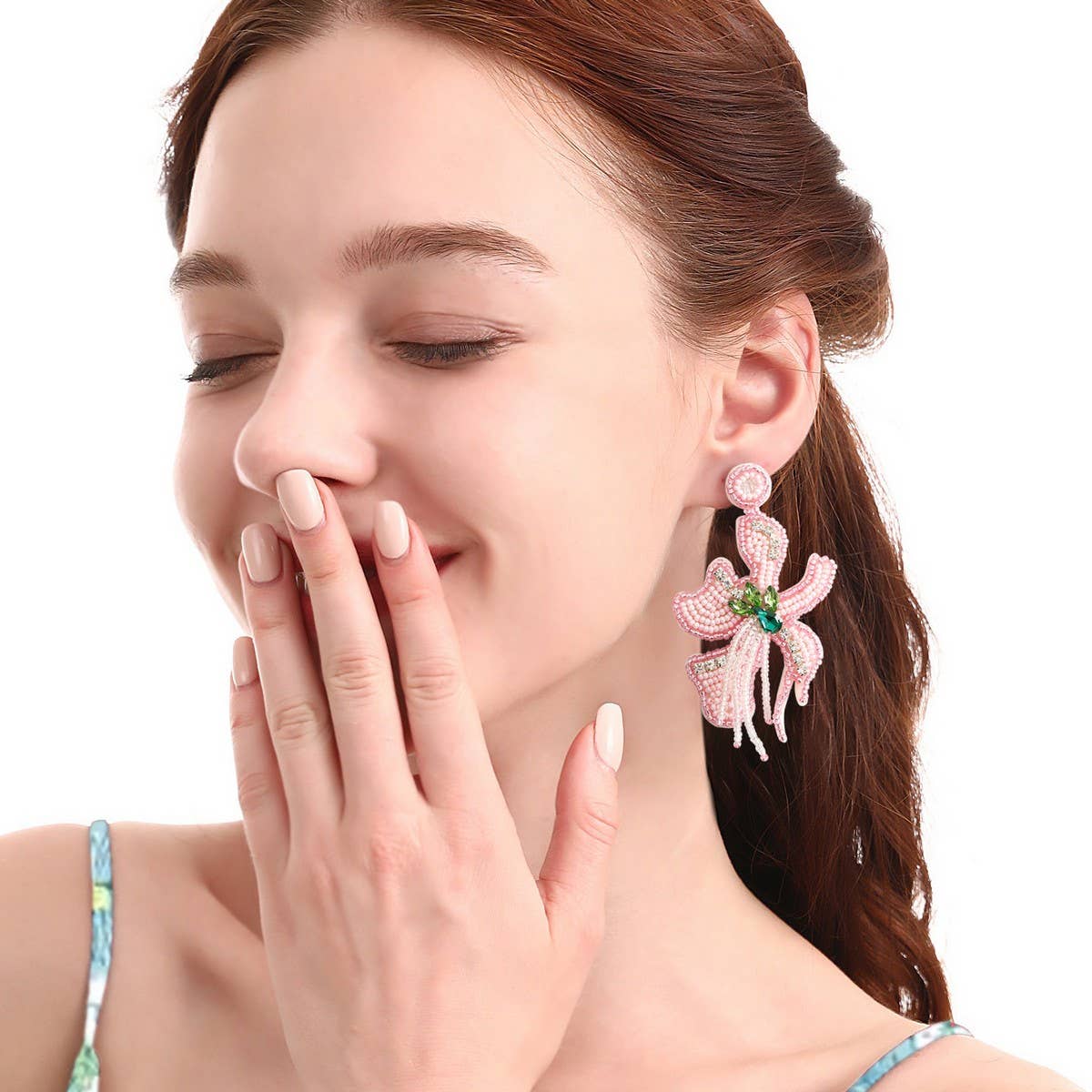 FASHIONABLE HANDMADE FLOWER RICE BEAD EARRINGS