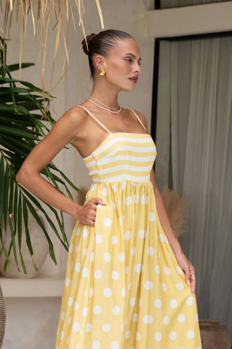 CWDMD5218_PRINTED BACKLESS CAMI HIGH-WAIST DRESS