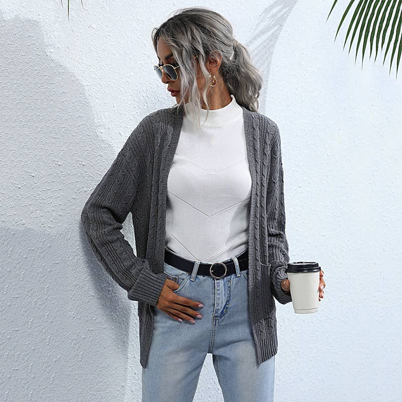SOLID COLOR TWIST LOOSE UNBUTTONED KNIT CARDIGAN