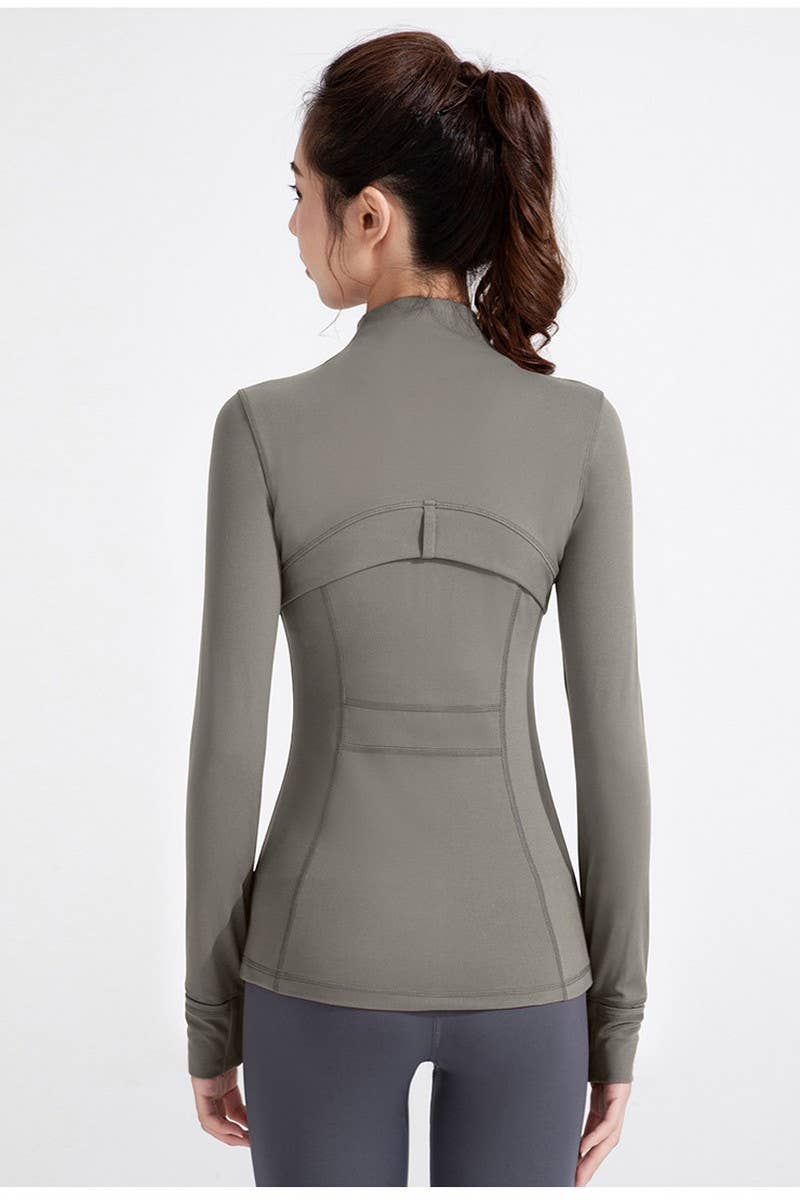 CWOCO1026_STAND COLLAR SPORTS LONG SLEEVE ZIP UP COAT