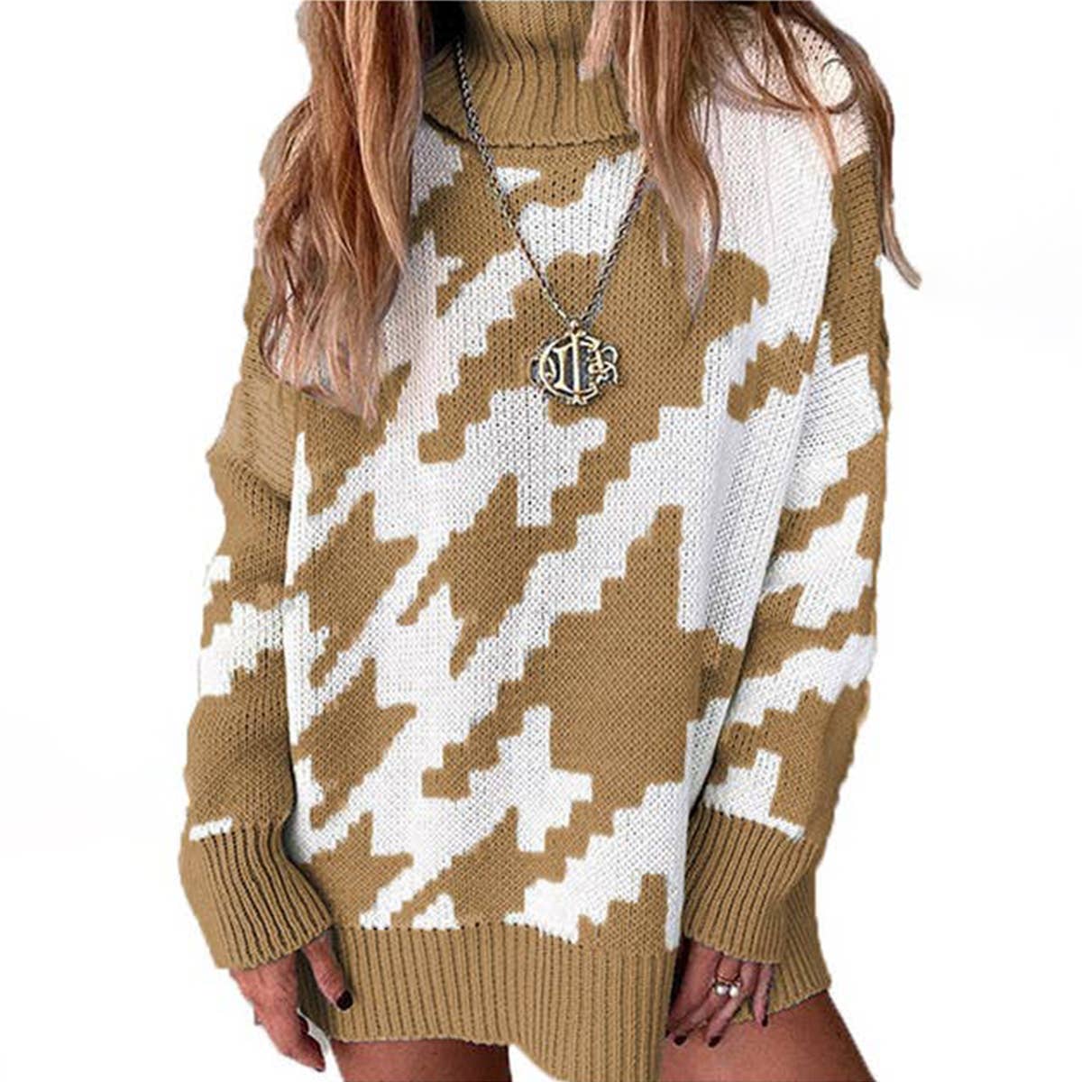 Patchwork Color Turtleneck Sweater