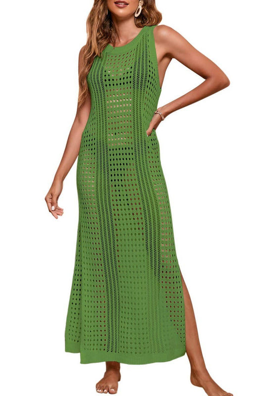 CWDMD4732_LOOSE SOLID BEACH HOLLOW KNIT COVER-UP DRESS