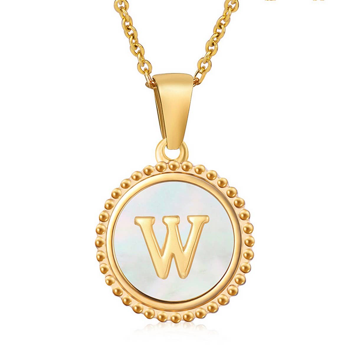 CWAJE1940_Simple Round White Shell Letter Necklace