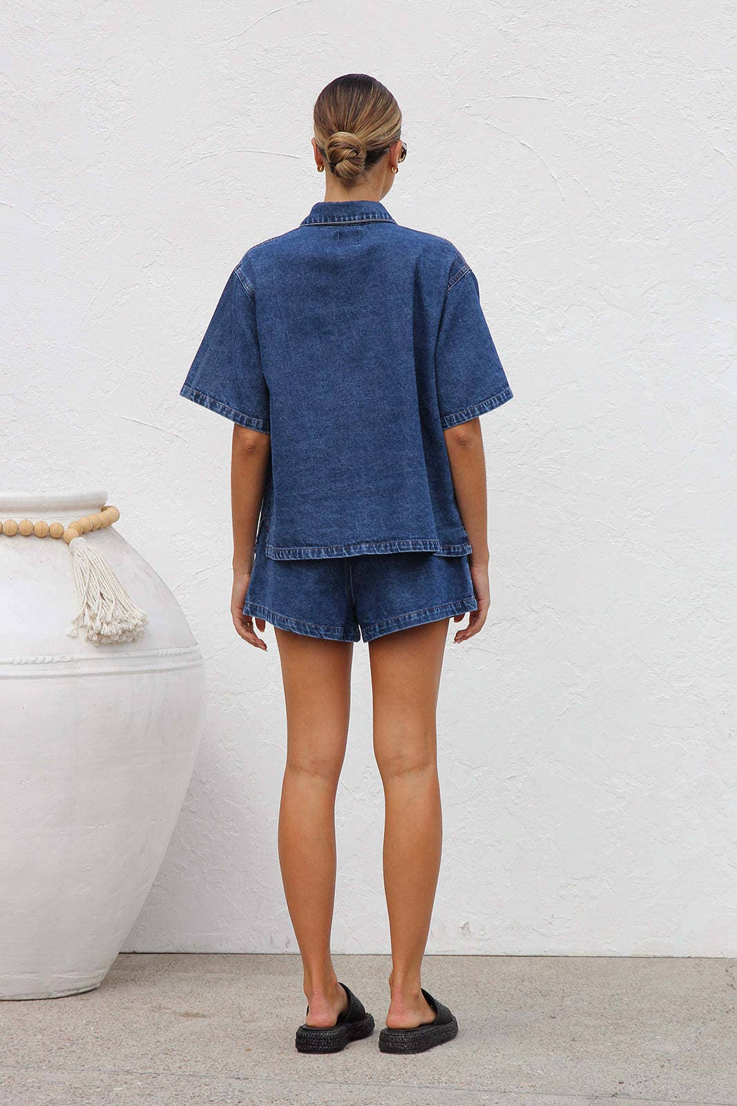 Retro casual loose pocket shirt & shorts set