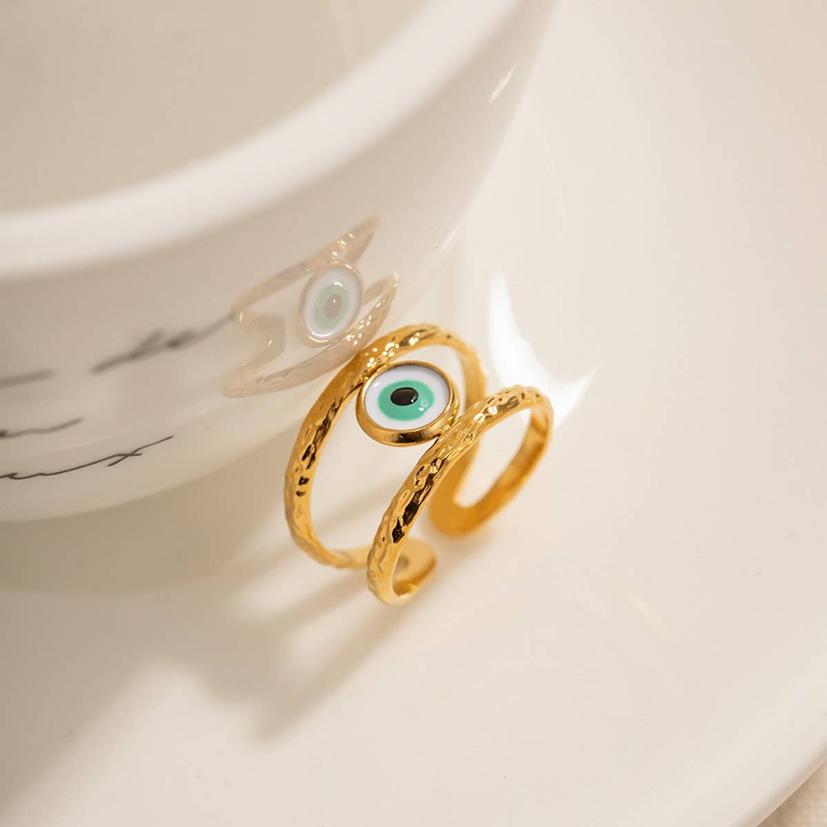 DEVIL'S EYE STAINLESS STEEL GOLD PLATED RING