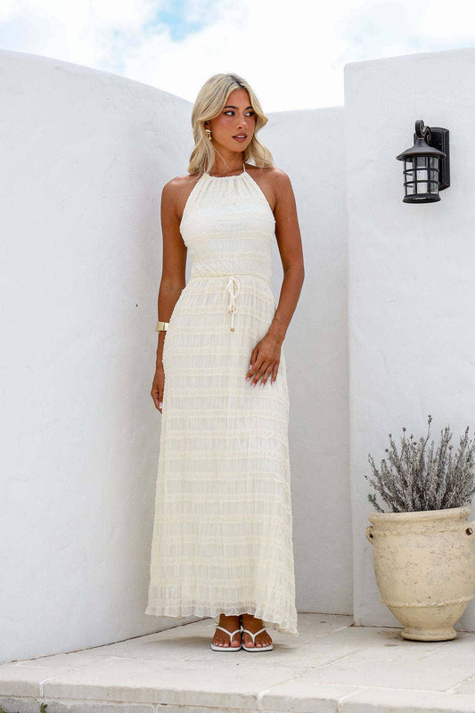 Sexy backless ruched lace trim vacation dress