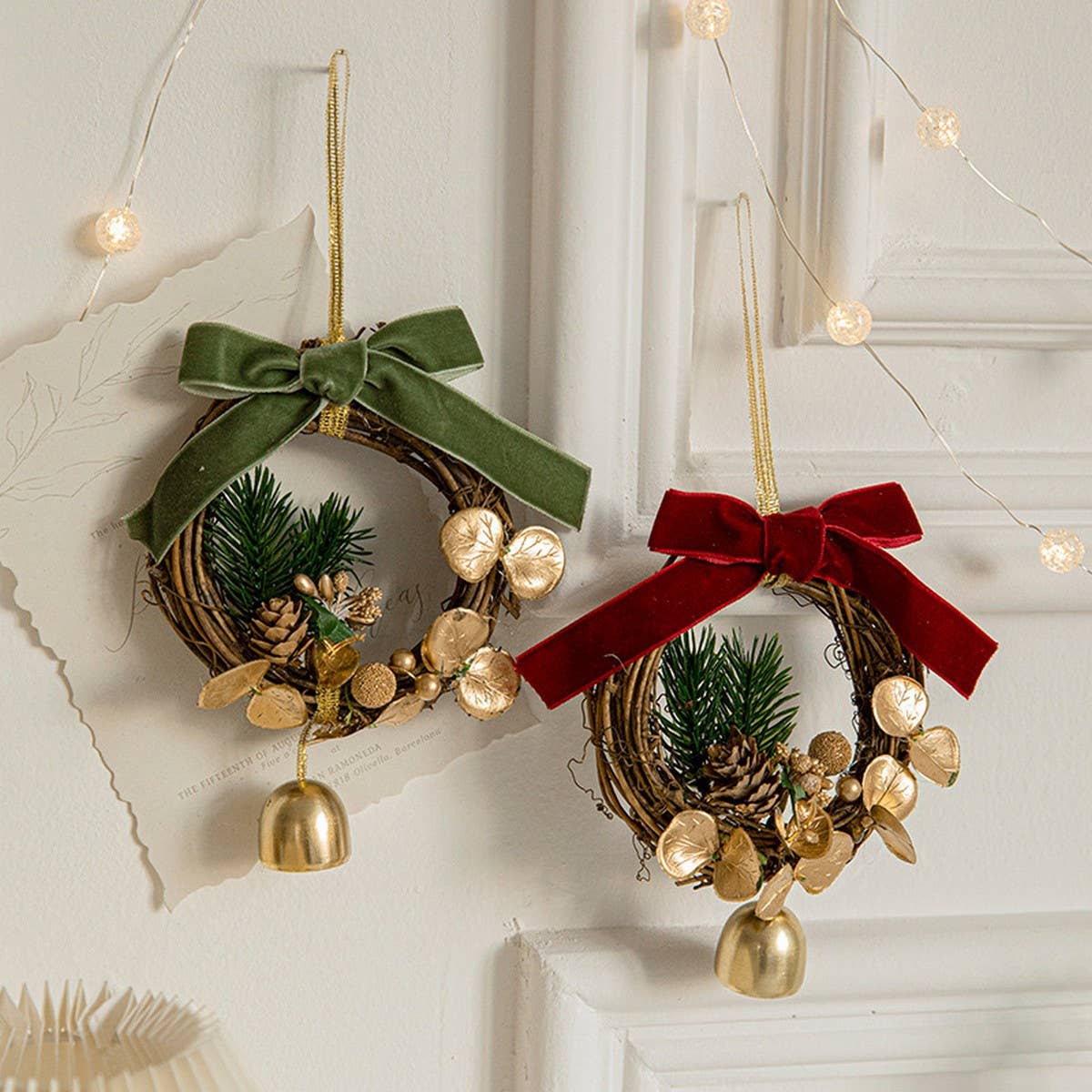 Iron Metal Christmas Bell Hanging Wreath Decor
