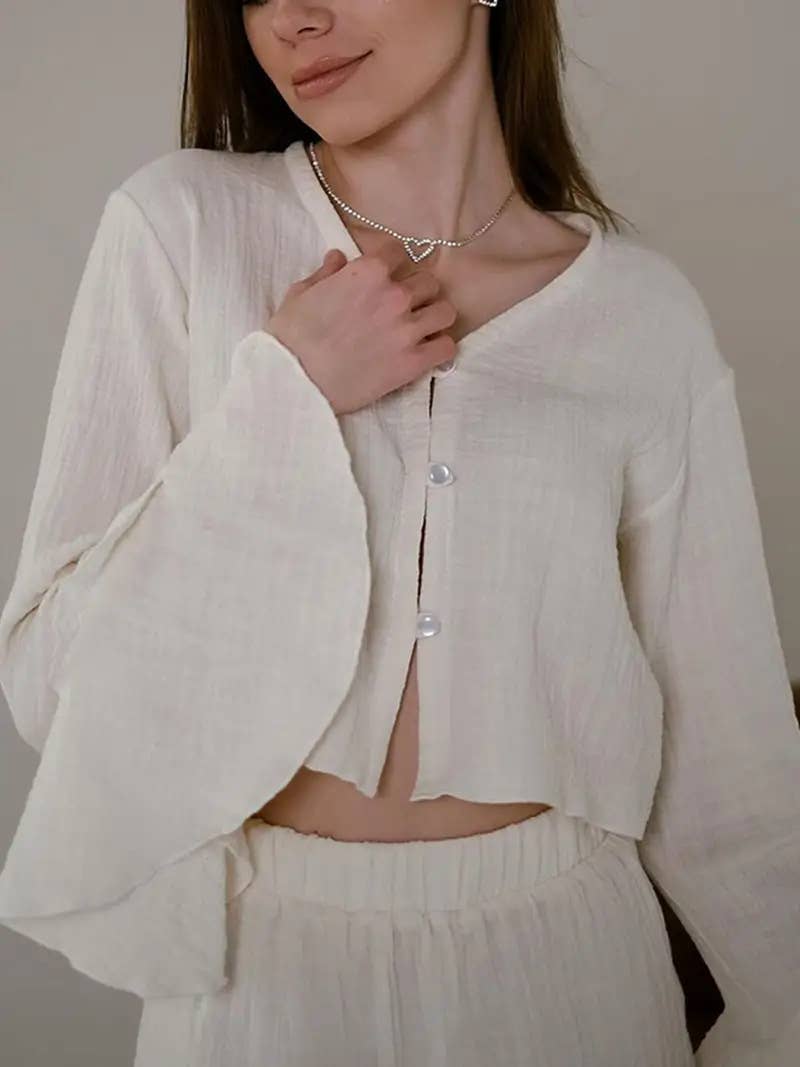 Loose ruffled thin long-sleeved and short suit