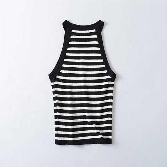 Strap knit top with neck hanging