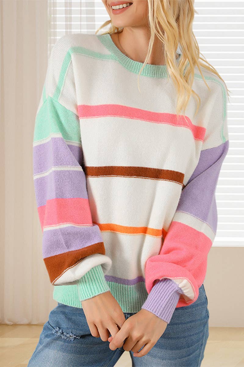 SLIM-FIT PULLOVER SWEATER WITH STRIPES AND COLORS