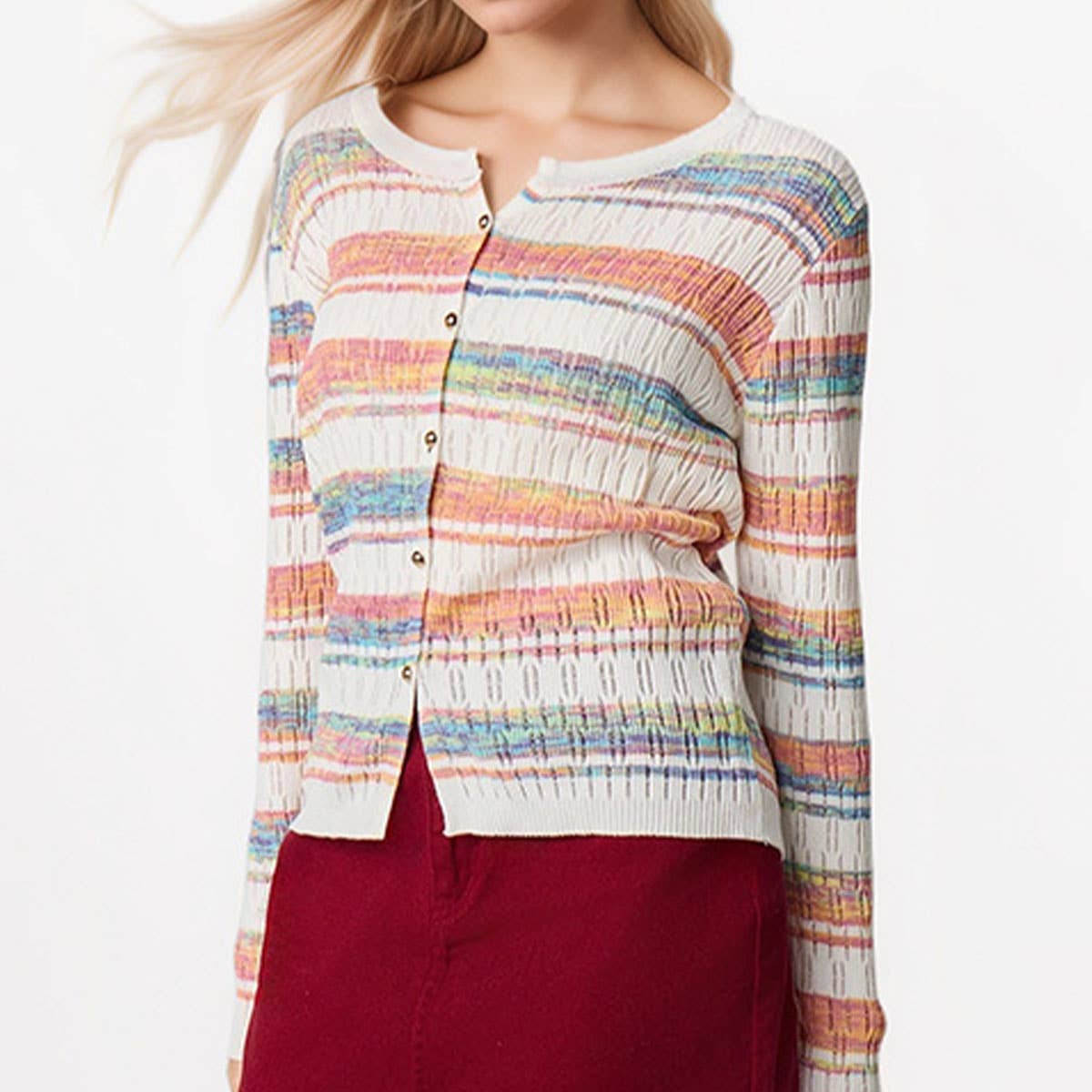 THIN HOLLOW CARDIGAN HIGH WAIST KNIT TOP