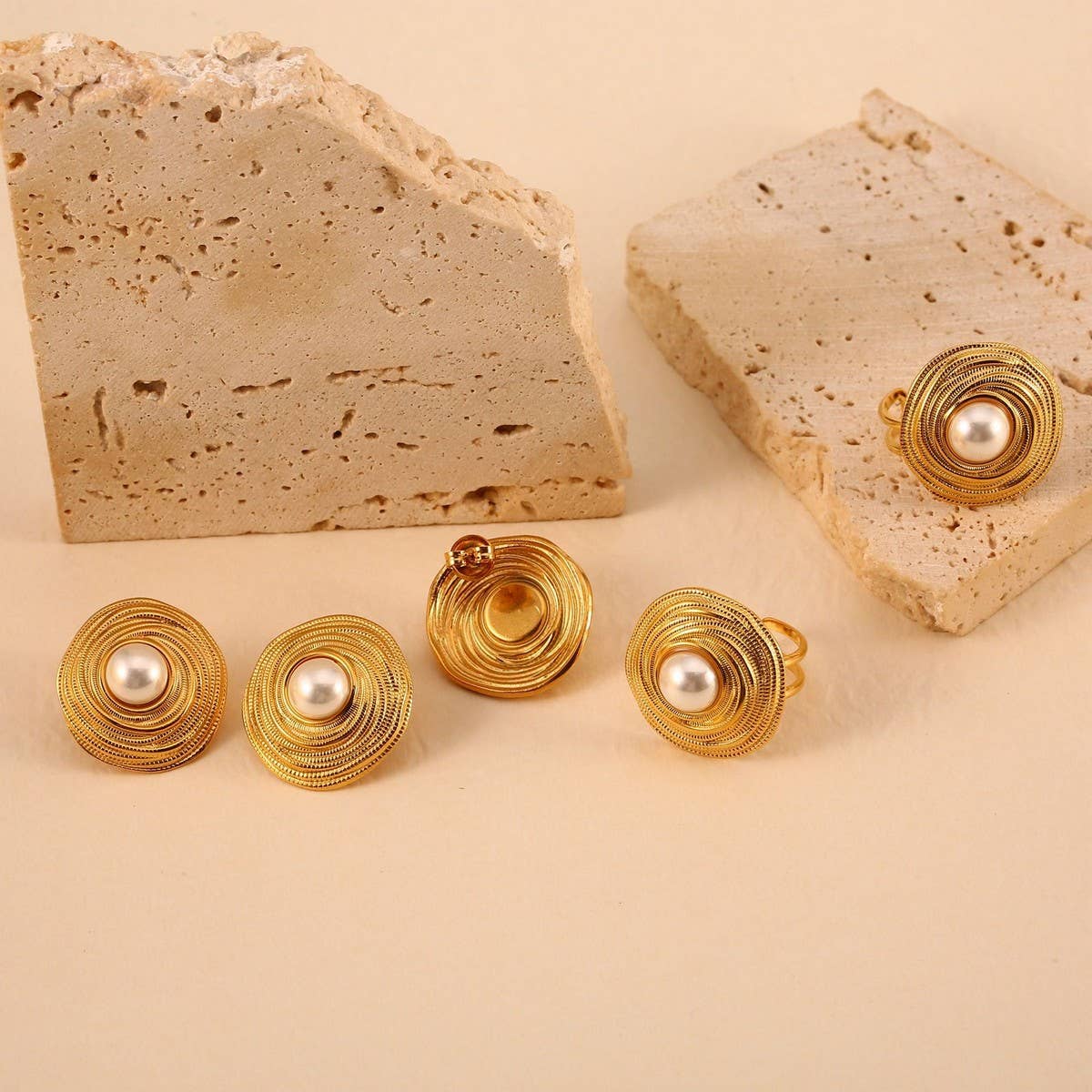 Stylish Stainless Steel Pearl Hoop Stud EarringsSet_CWMM8915