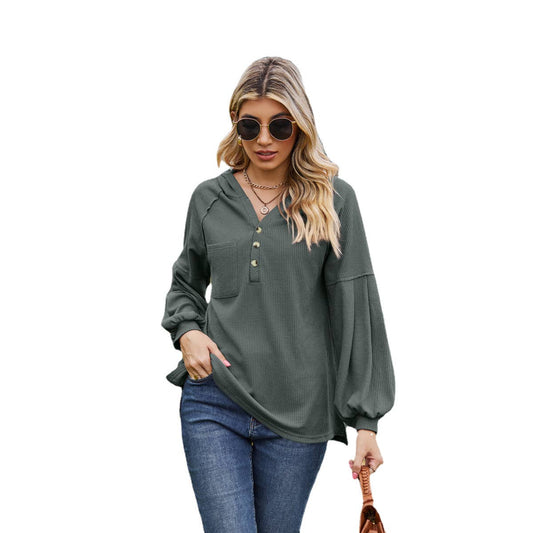 WAFFLE HOODIE WITH HOODED BUTTONS AND LONG SLEEVE