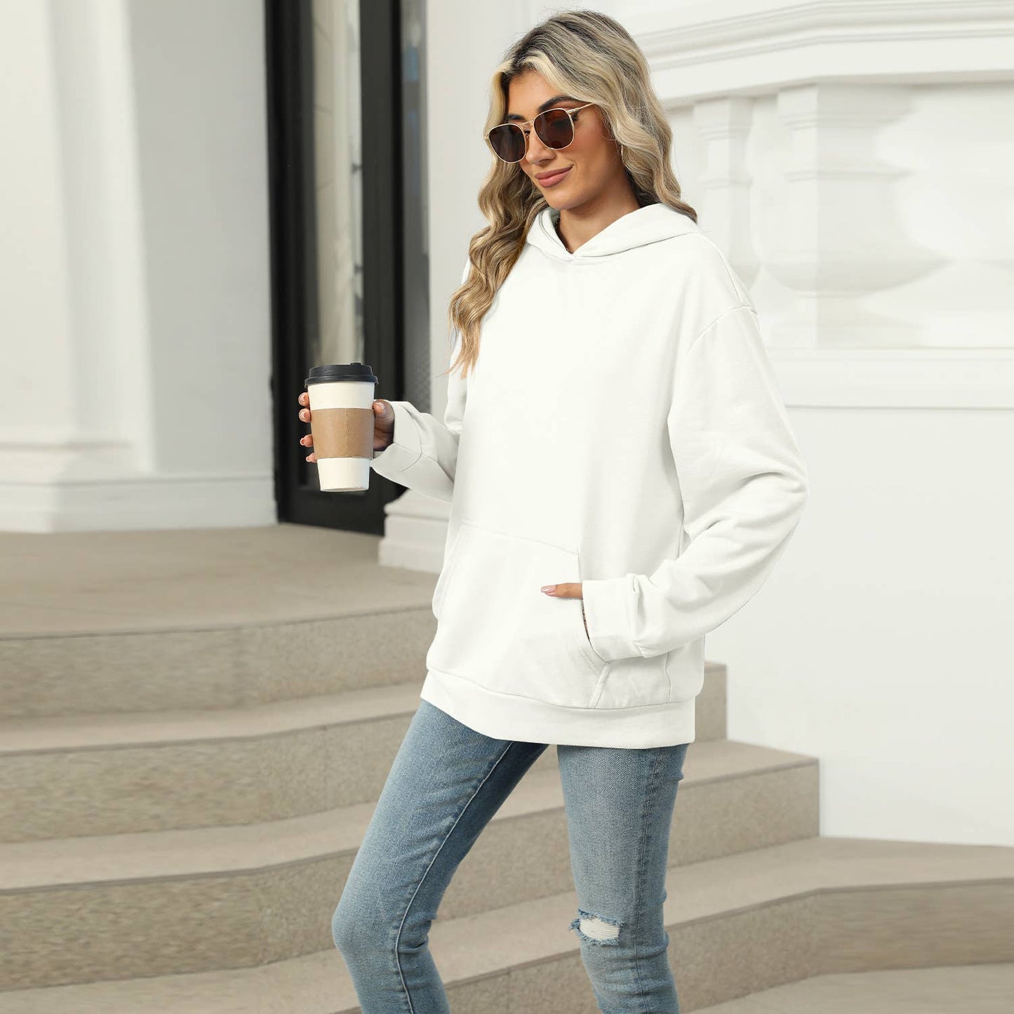 CASUAL HOODED POCKET HOODIE SOLID COLOR TOP_cwtstl1553