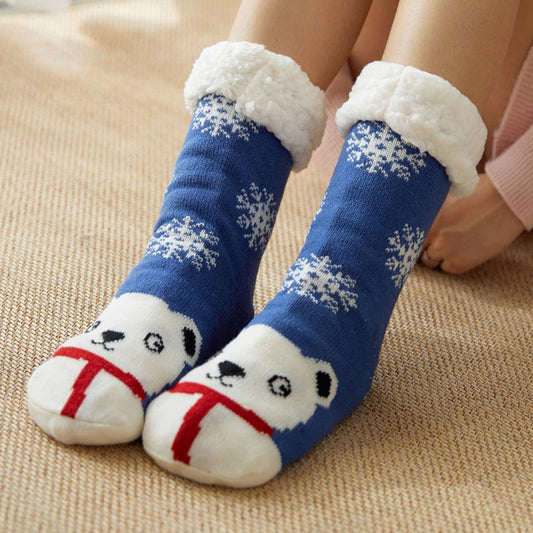 BLUE SCARF BEAR MID-TUBE PLUSH INDOOR SLIPPERS_CWMS0736