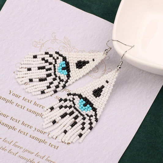 WESTERN DEVIL'S EYE BRAIDED TASSEL EARRINGS