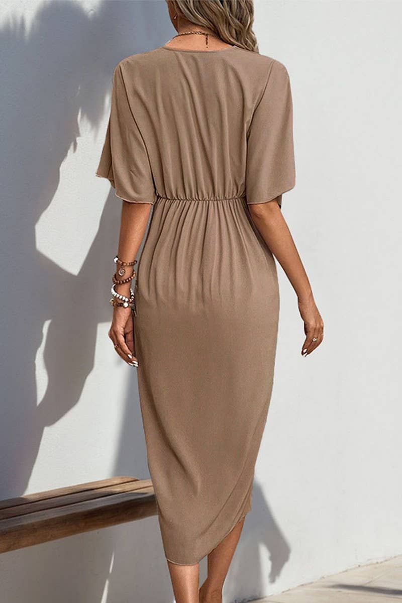 CWDMD2471_SOLID COLOR RAGLAN SLEEVE IRREGULAR DRESS