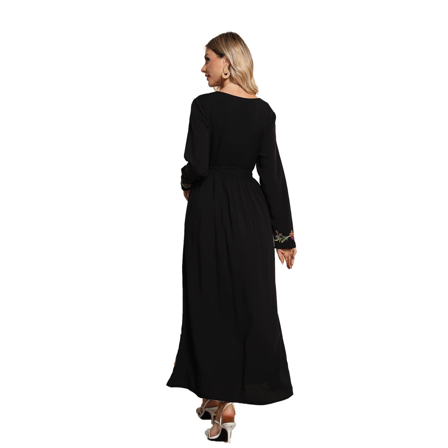 Women's long-sleeved embroidered long dress