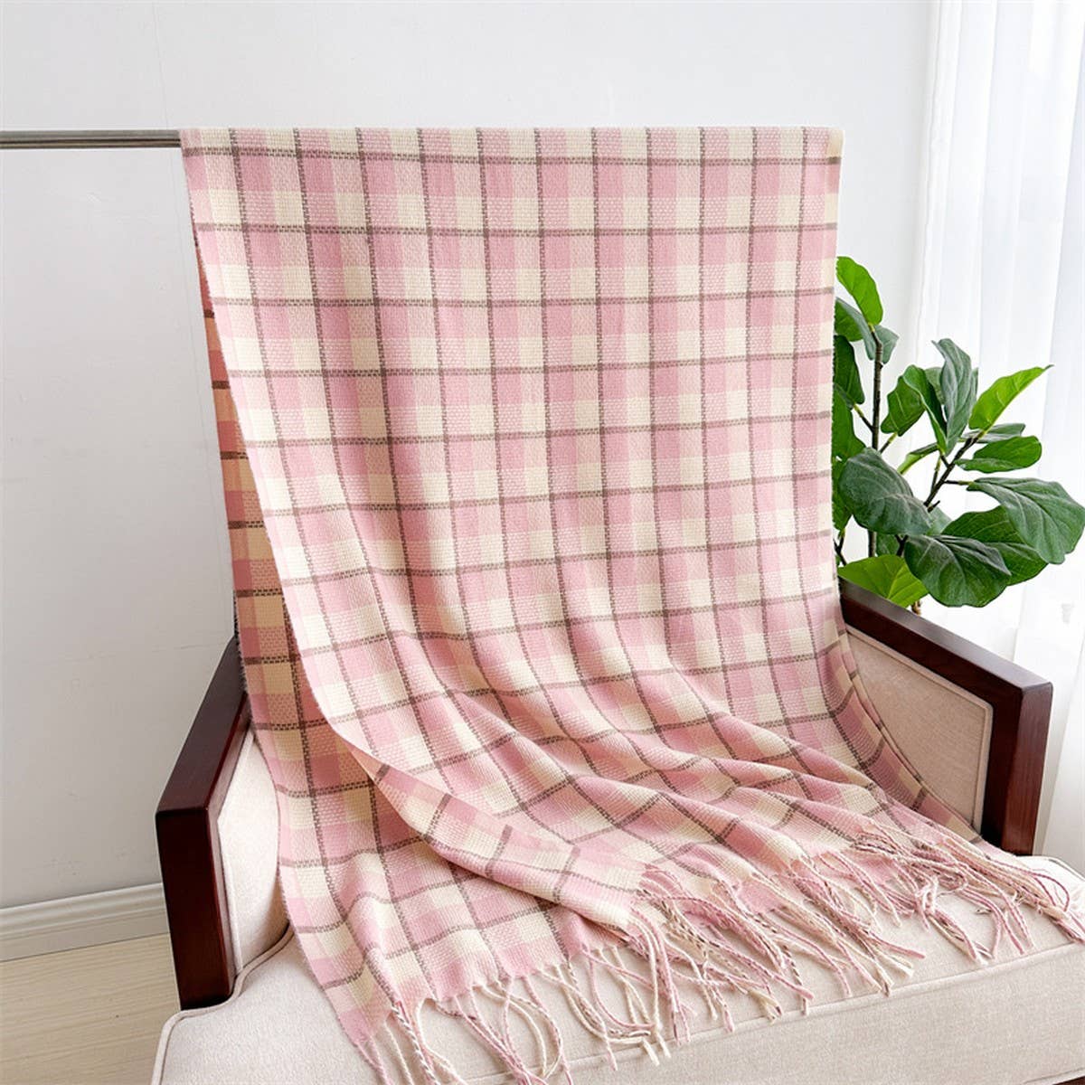 Plaid Faux Cashmere Scarf ??Cozy Long Fringe Wrap_CWASC1442