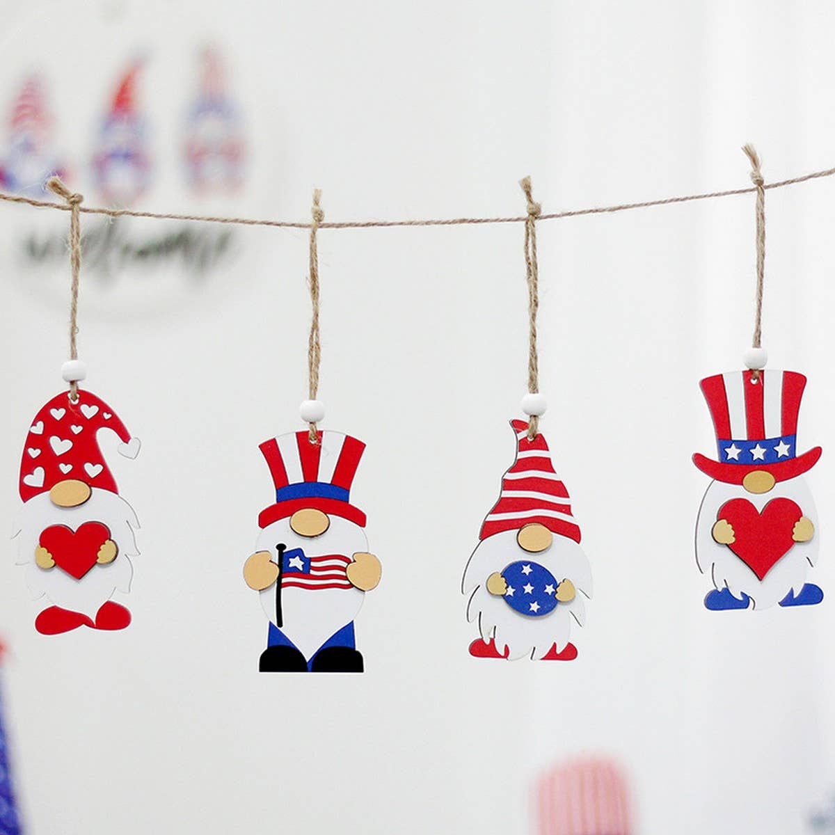 US Flag Faceless Gnome Wooden Hanging Decor_CWAJE05407