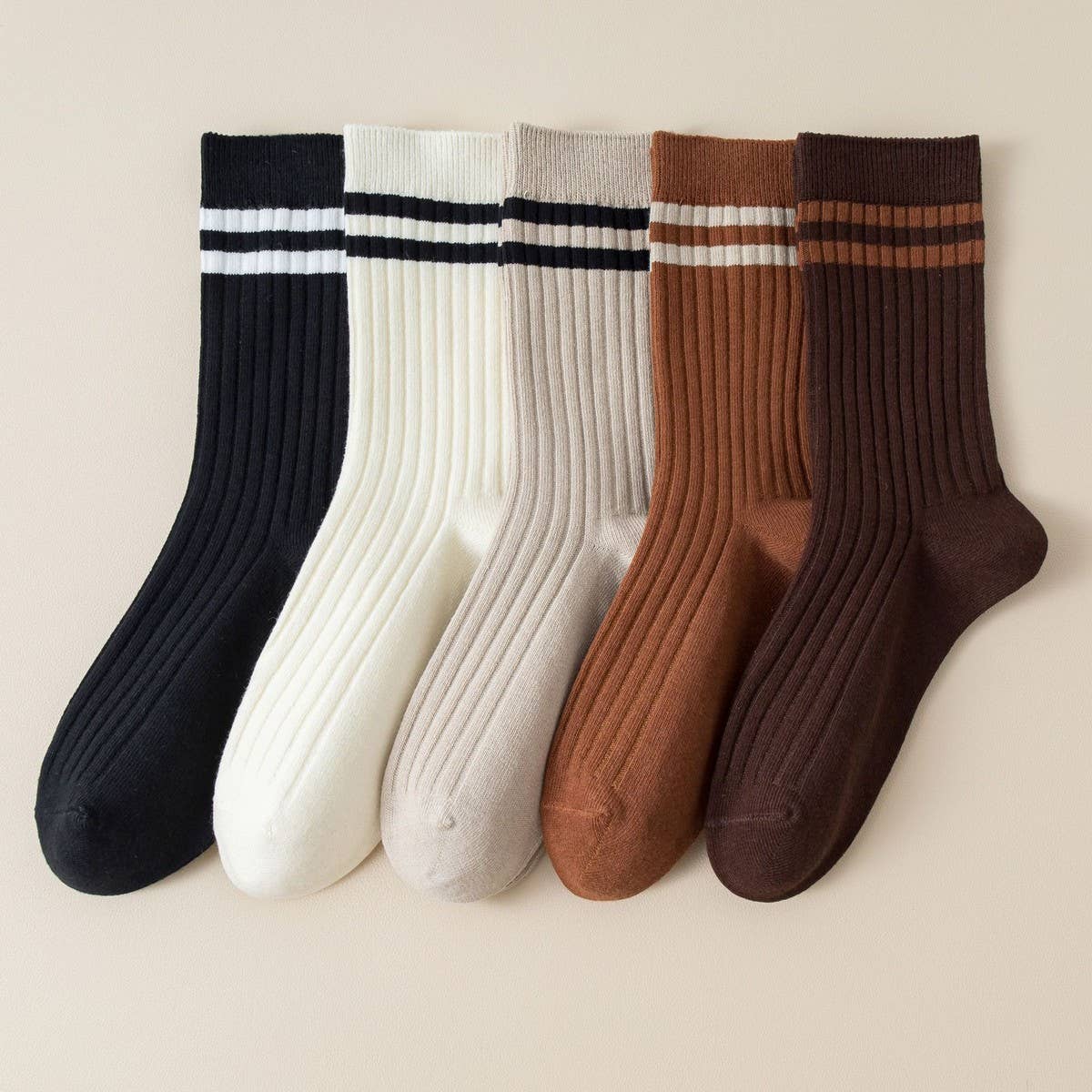 Classic Two Stripes Print Crew Socks for Womens