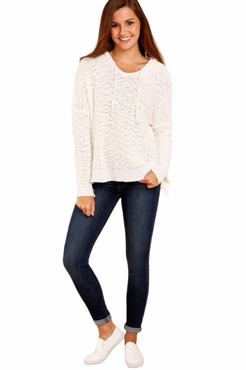CWOHOL0275_ Casual V-Neck Hoodie Long Sleeve Sweater