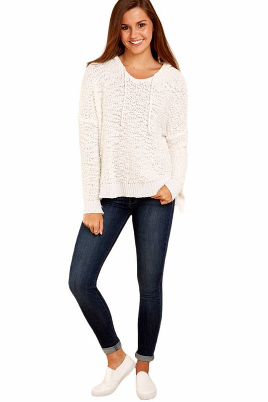 CWOHOL0275_ Casual V-Neck Hoodie Long Sleeve Sweater
