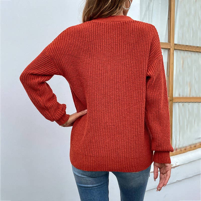 Solid color V-neck pullover sweater