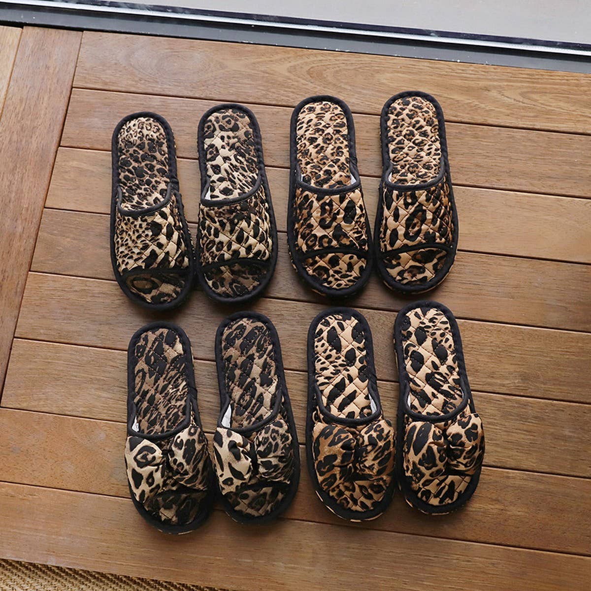 Leopard Bow Indoor Slippers Non-Slip Quiet