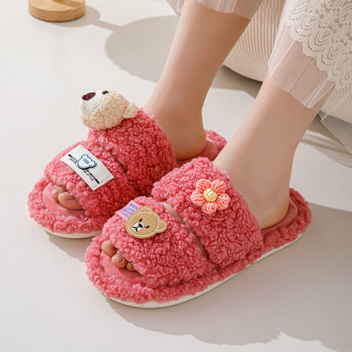 HOME DOUBLE BAR CARTOON OPEN COTTON SLIPPERS