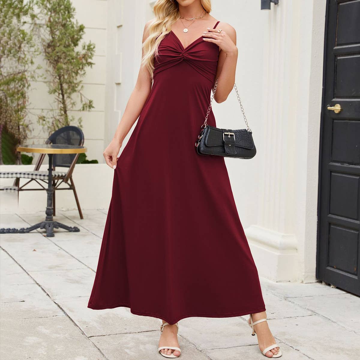 Long elegant and loose solid-color halter dress