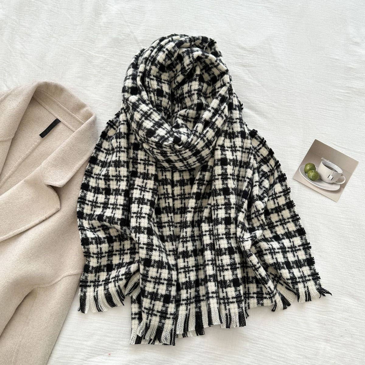 CWASC03139_PLAID CASHMERE FEEL SCARF WINTER LONG WARM SHAWL