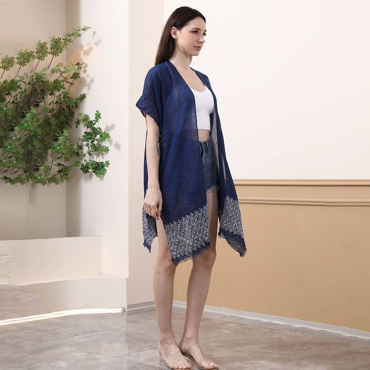 Embroidered Split Hem Cover-Up Beach Cardigan