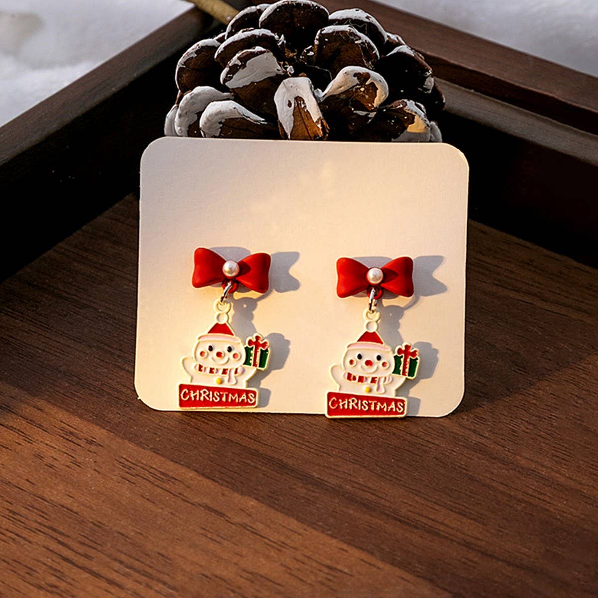 CHRISTMAS ELK BELL BOW ASYMMETRICAL EARRINGS