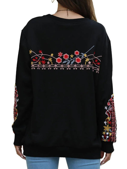 COTTON PLUS-SIZE V-NECK ETHNIC EMBROIDERED HOODIE_CWTBLL0826