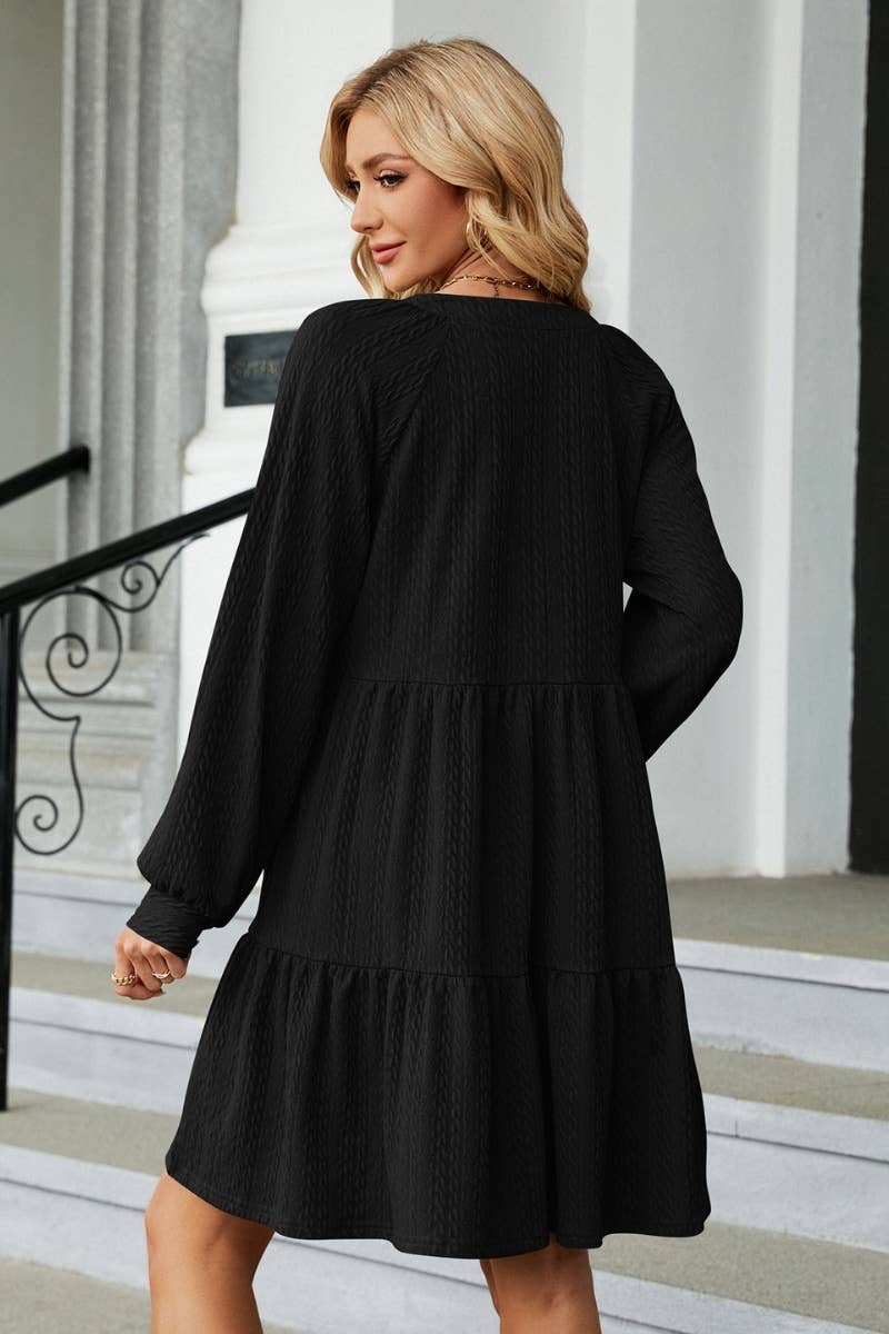 CWDSD6464_AUTUMN WINTER V-NECK LONG-SLEEVED DRESS SHORT