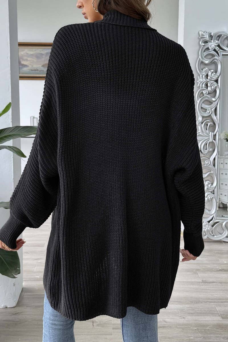 CWOSWL07384_WOMEN CROCHET PATCHWORK LOOSE KNIT CARDIGAN