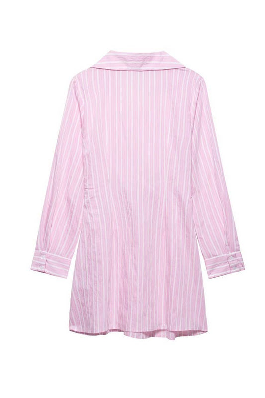 CWDMD5261_SPRING FASHION STRIPED V-NECK LONG SLEEVE DRESS