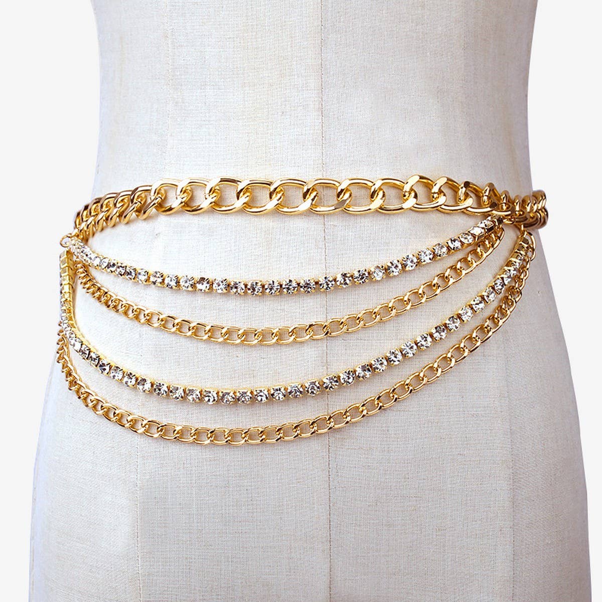 MULTI LAYER DIAMOND STUDDED RETRO WAIST CHAIN